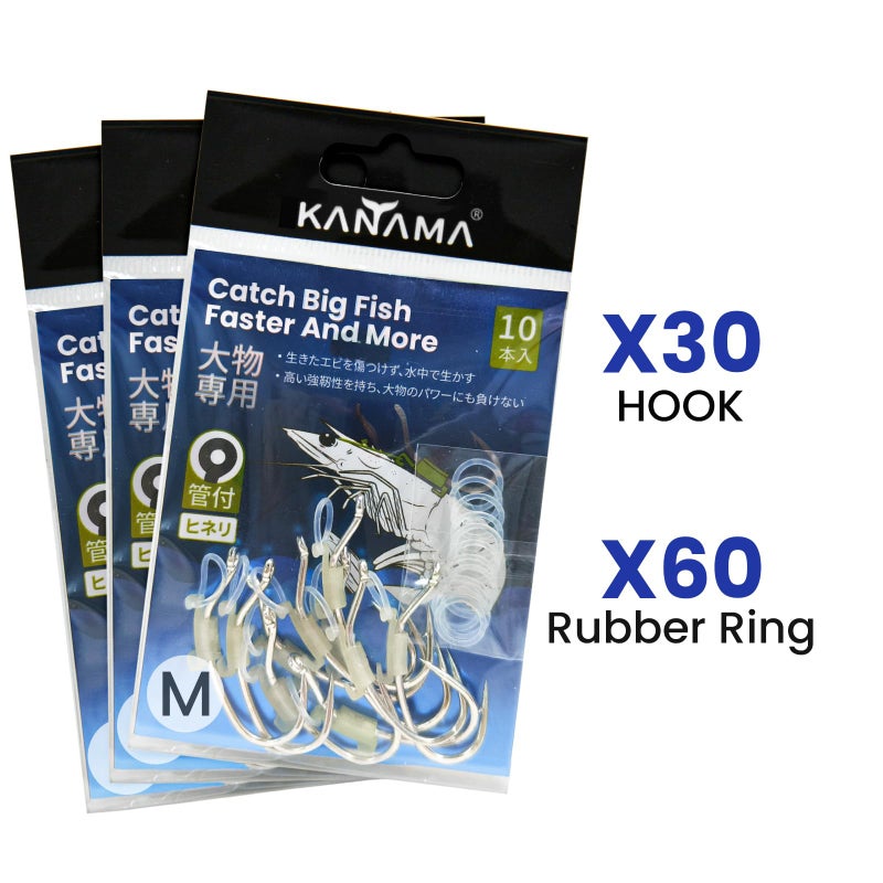 KANAMA Luminous Live Shrimp Hooks - High Carbon Steel Fishing Hooks with Barbed, Saltwater Corrosion Resistant Strong Hooks, Ideal for Bass, Groupers, Pike & More, Medium, 30 Pcs - Image 5